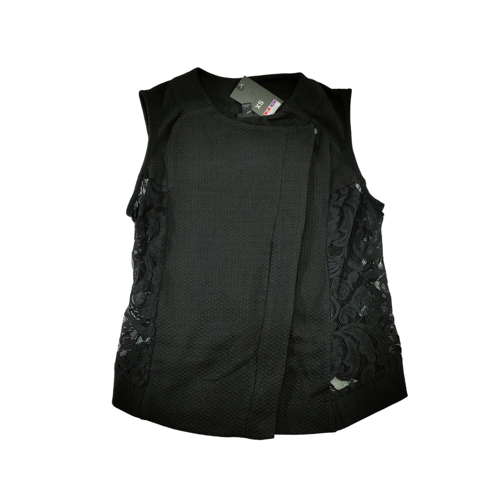 Mossimo Supply Co Black Sleeveless Vest Top Lace Trim Zippered XS